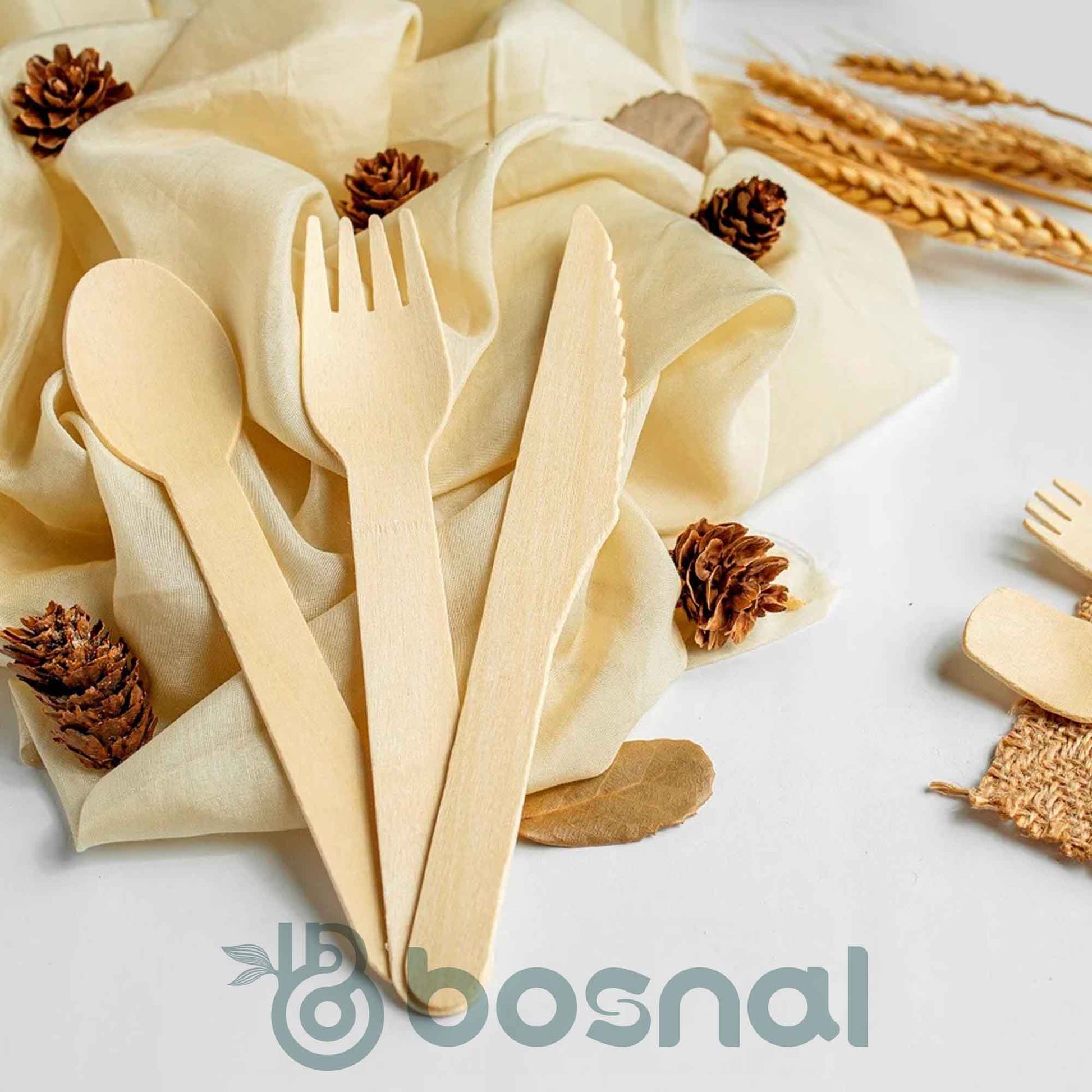 Bosnal – Wooden Disposable Cutlery Set, 6.5 inch, 100 Pcs - Dreamy Home Needs
