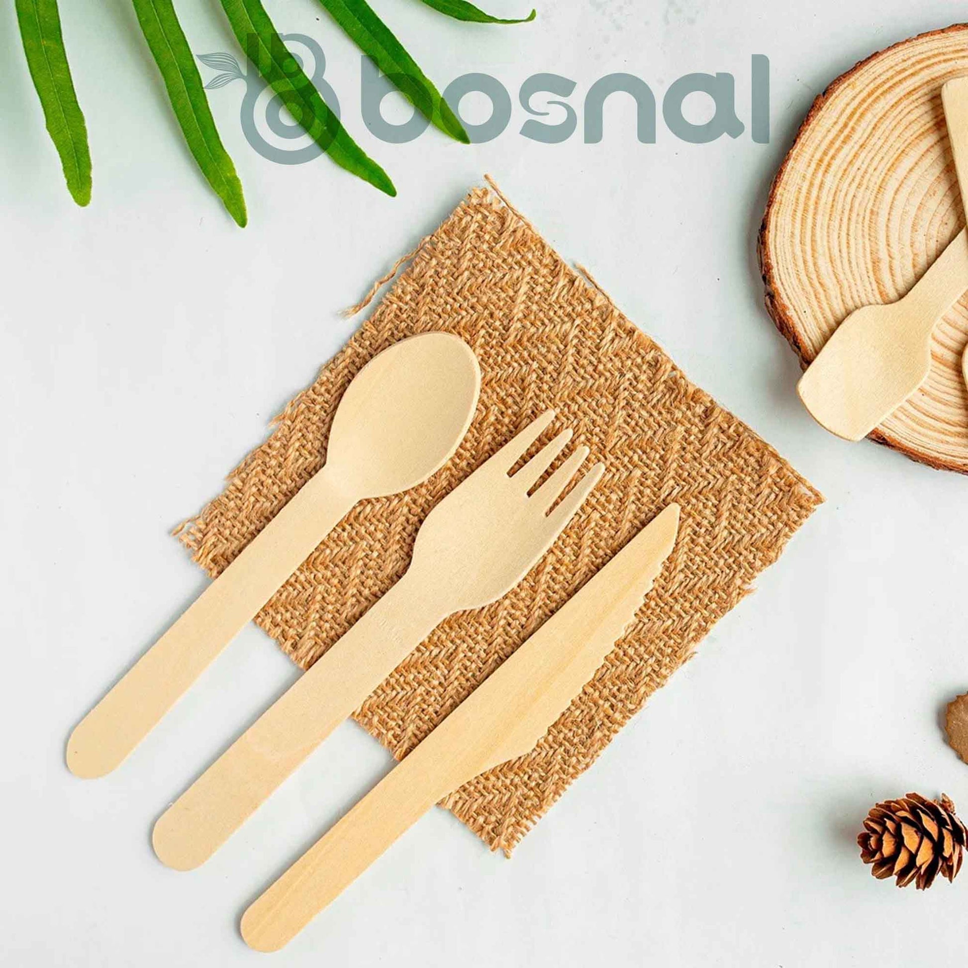 Bosnal – Wooden Disposable Cutlery Set, 6.5 inch, 100 Pcs - Dreamy Home Needs
