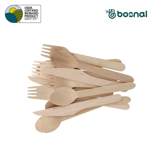 Bosnal – Wooden Disposable Cutlery Set, 6.5 inch, 100 Pcs - Dreamy Home Needs