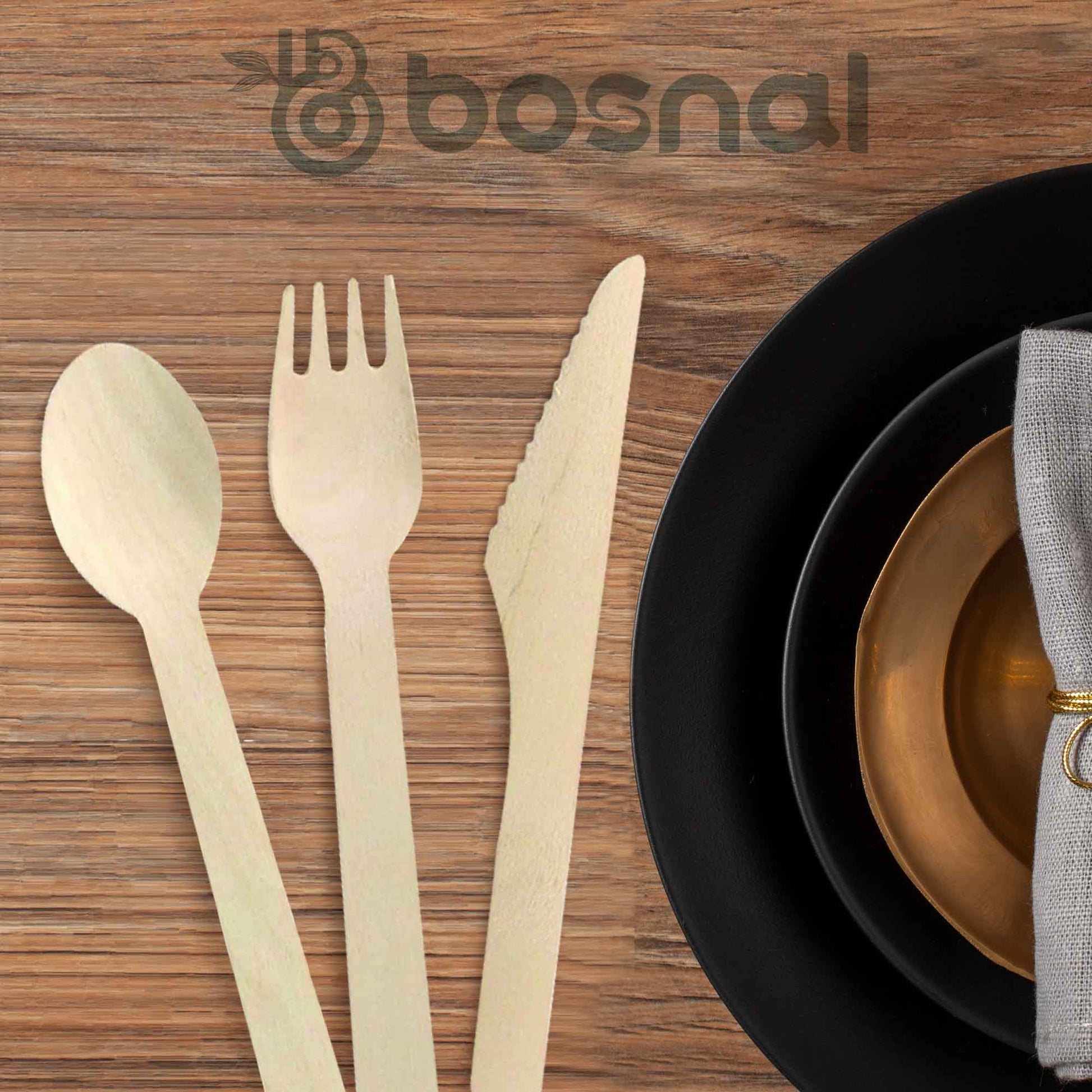 Bosnal – Wooden Disposable Cutlery Set, 6.5 inch, 100 Pcs - Dreamy Home Needs