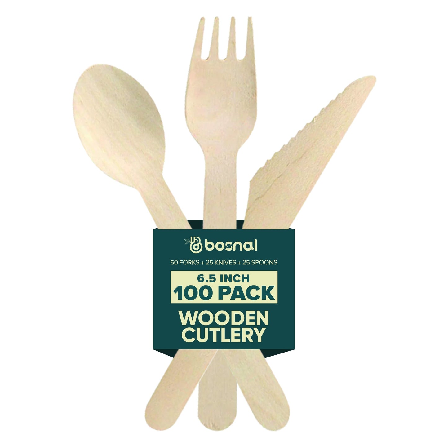 Bosnal – Wooden Disposable Cutlery Set, 6.5 inch, 100 Pcs - Dreamy Home Needs