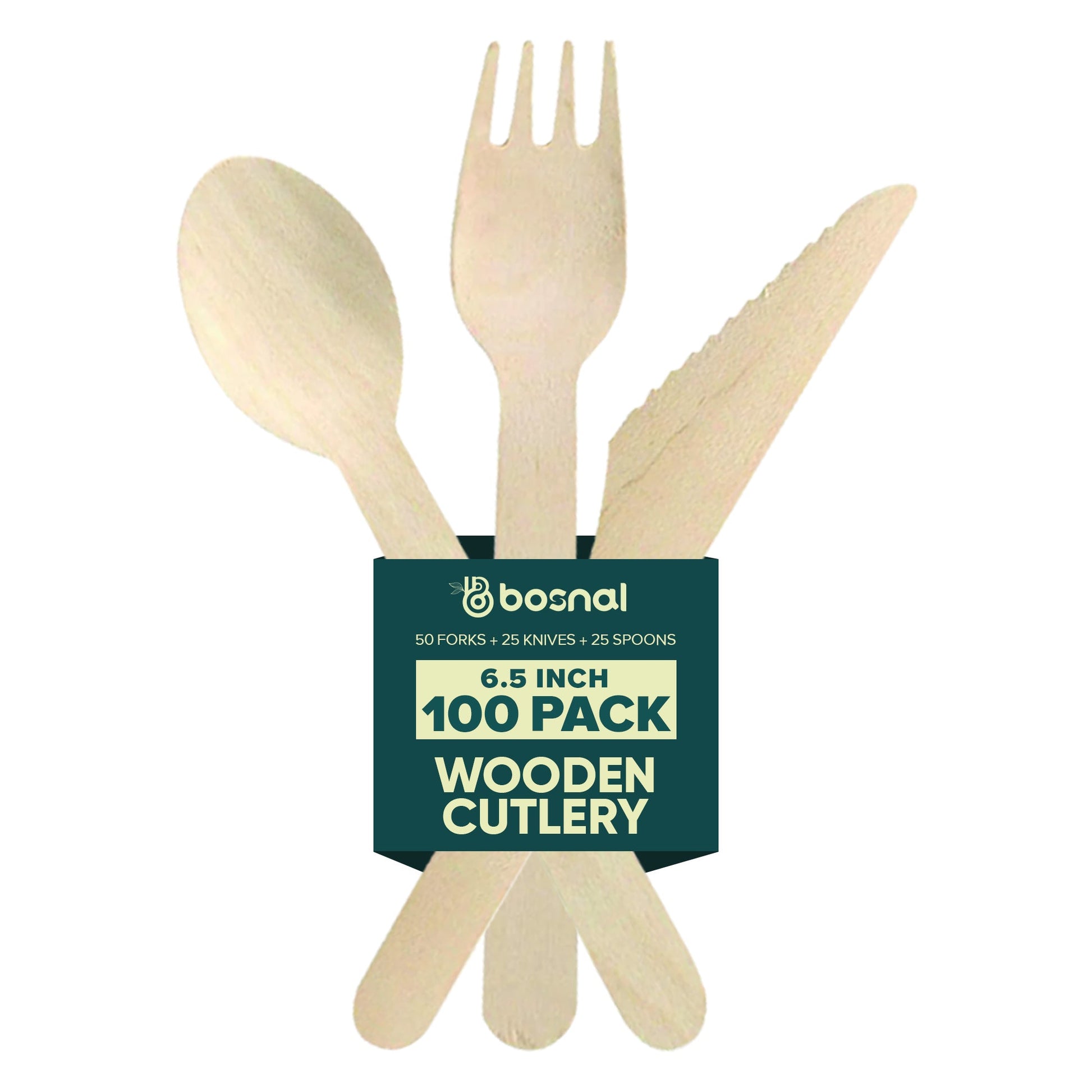 Bosnal – Wooden Disposable Cutlery Set, 6.5 inch, 100 Pcs - Dreamy Home Needs